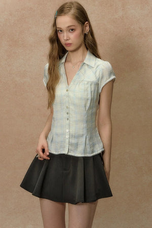 Vintage Plaid Puff Sleeve Blouse