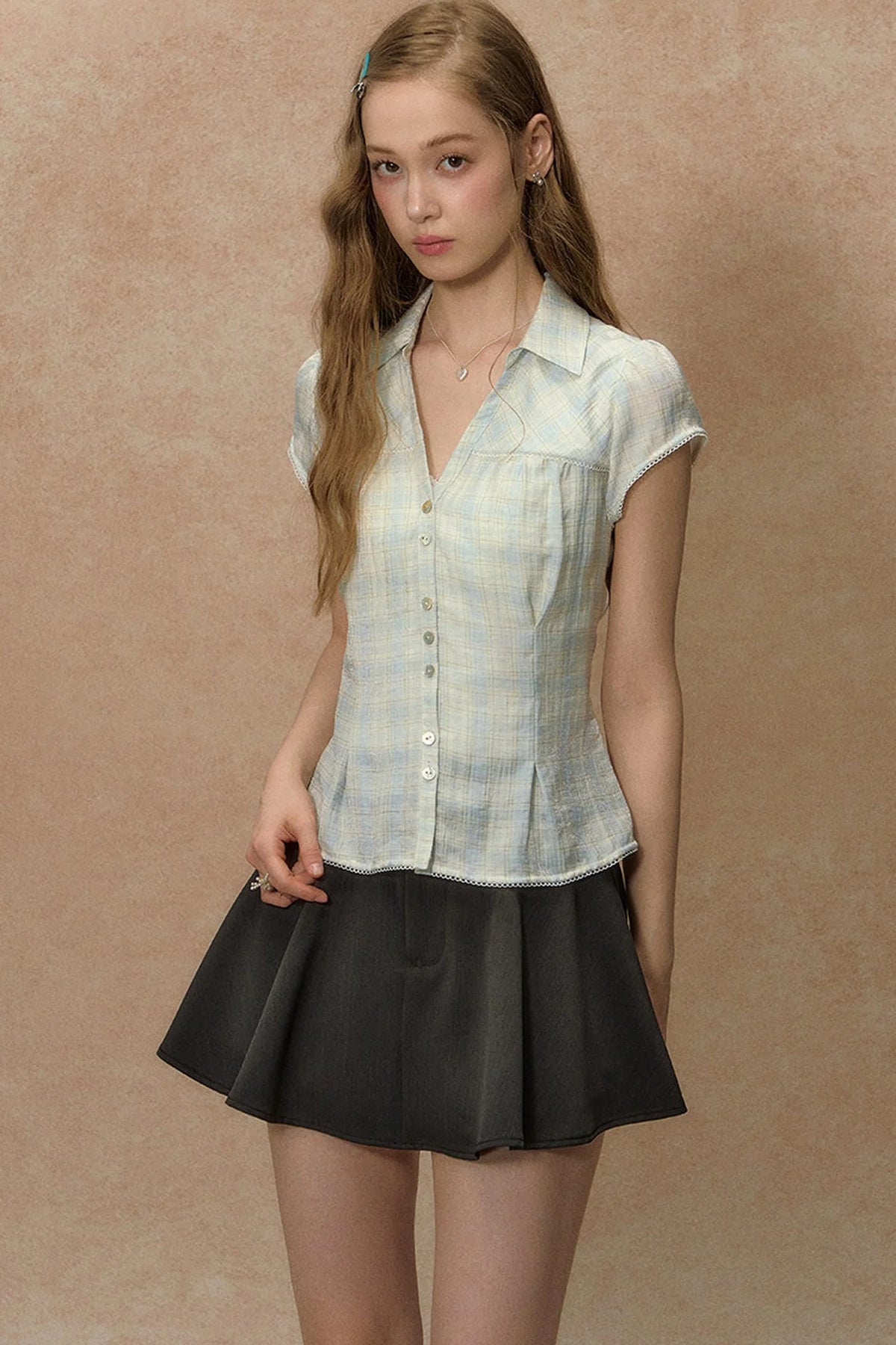 Vintage Plaid Puff Sleeve Blouse