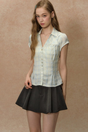 Vintage Plaid Puff Sleeve Blouse
