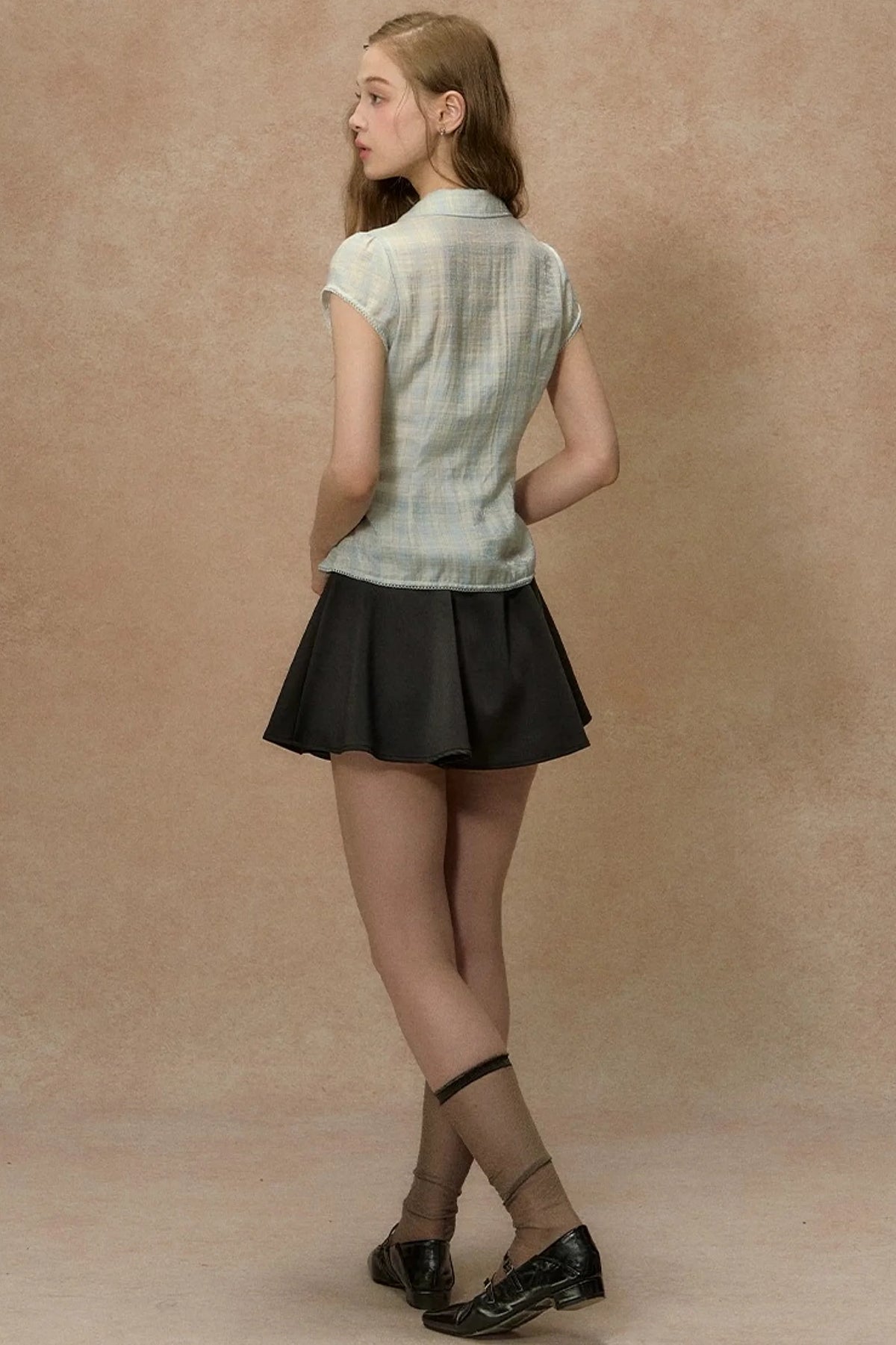 Vintage Plaid Puff Sleeve Blouse