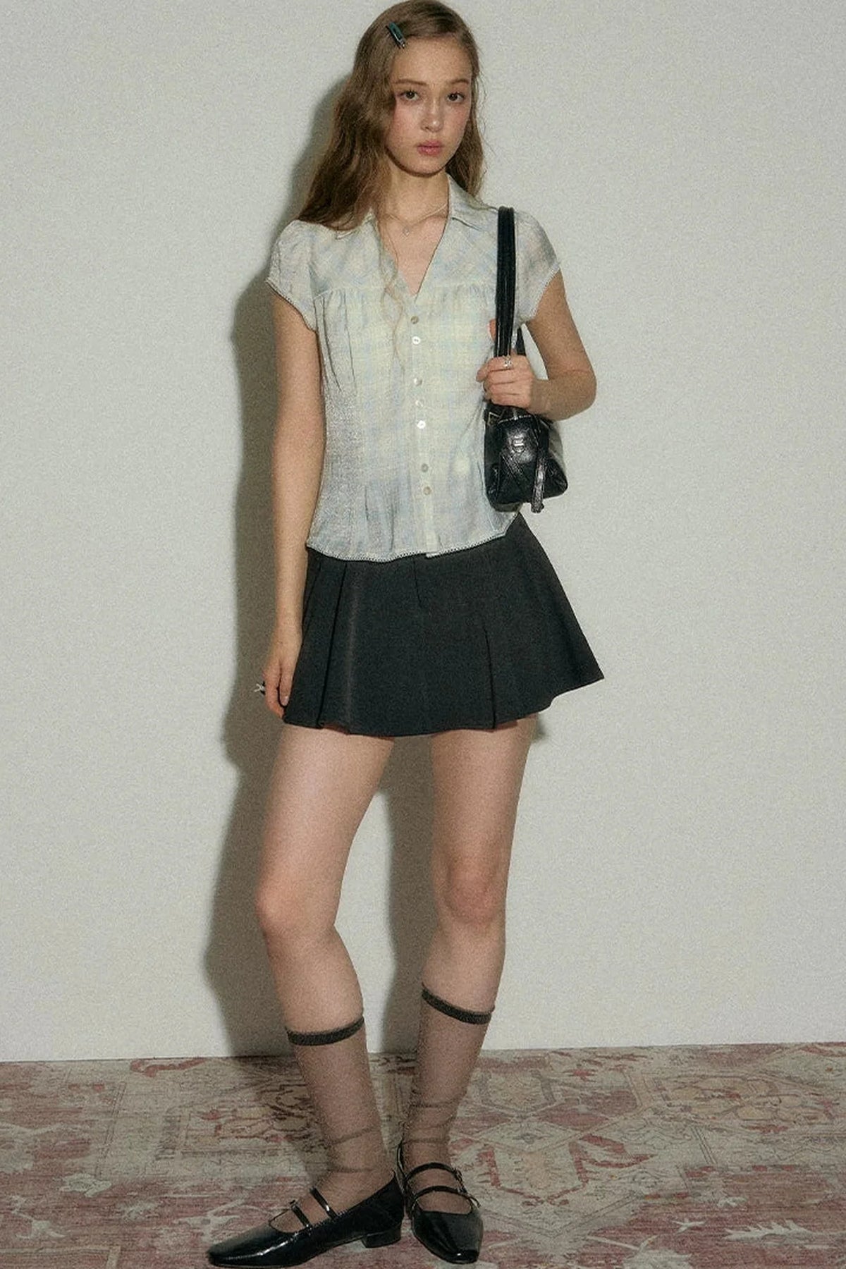 Vintage Plaid Puff Sleeve Blouse