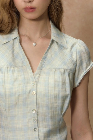 Vintage Plaid Puff Sleeve Blouse