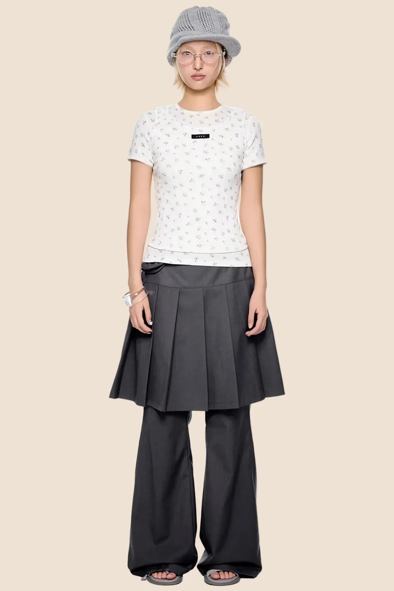 Vintage Pleated Flared Pants