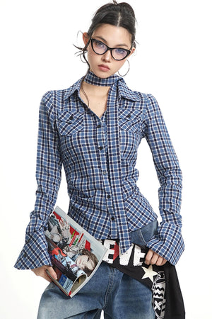 Vintage Pleated Slim Waist Shirt