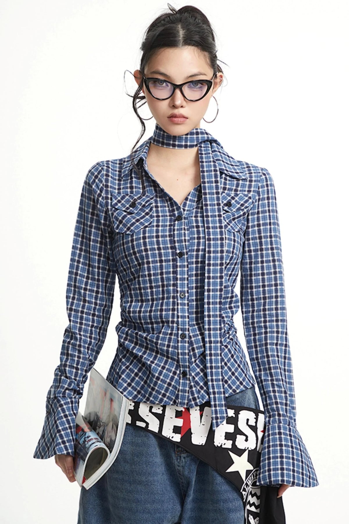 Vintage Pleated Slim Waist Shirt