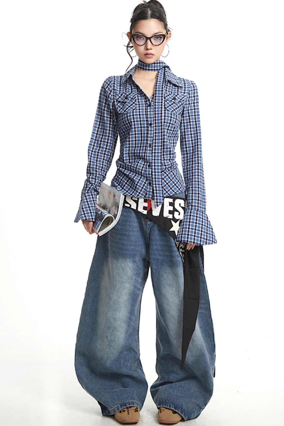 Vintage Pleated Slim Waist Shirt