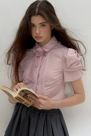 Vintage Pleated Striped Shirt