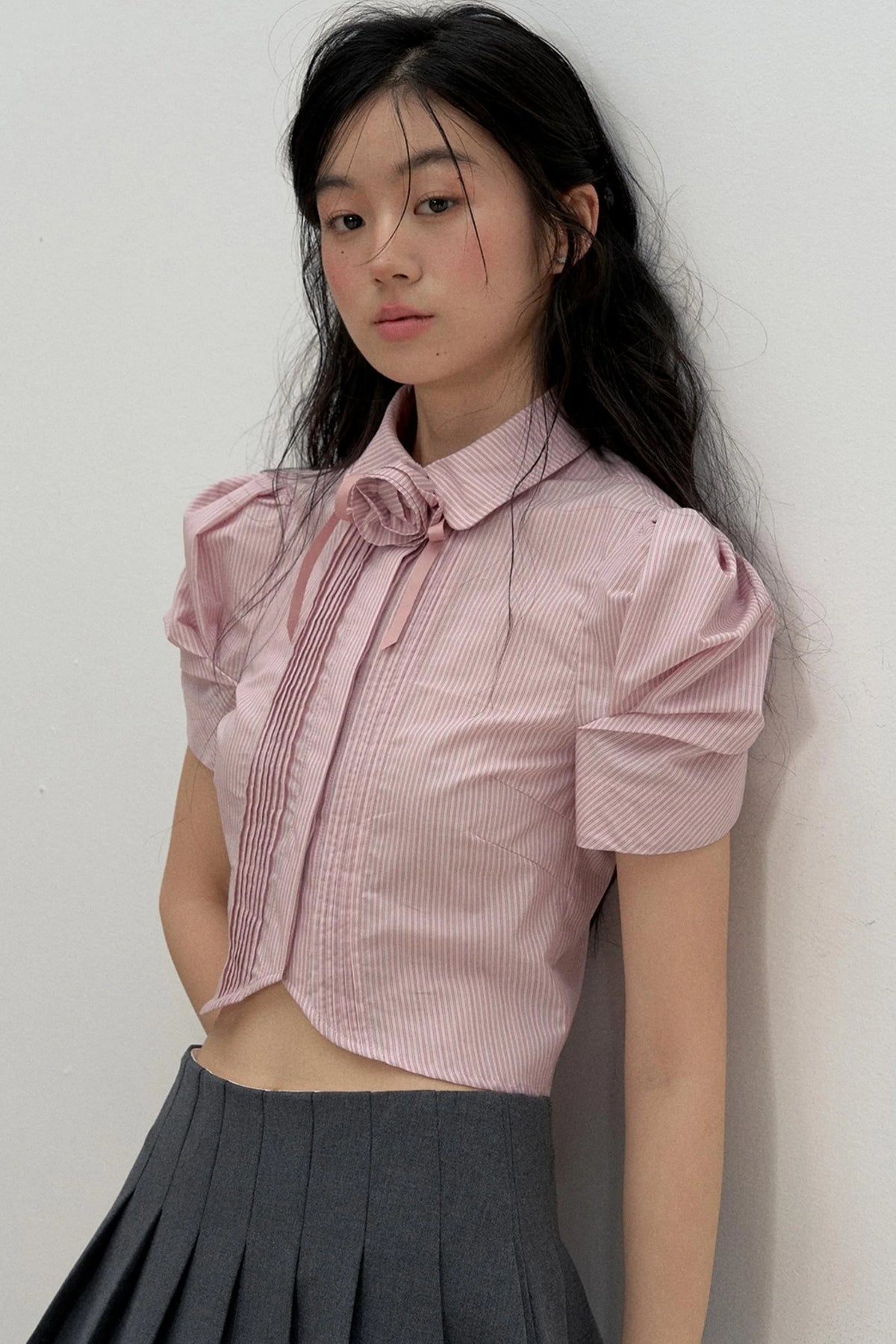 Vintage Pleated Striped Shirt