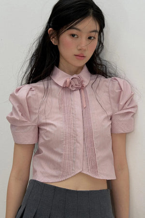 Vintage Pleated Striped Shirt