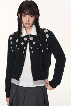 Vintage Polka Dot Crew Neck Sweater Jacket