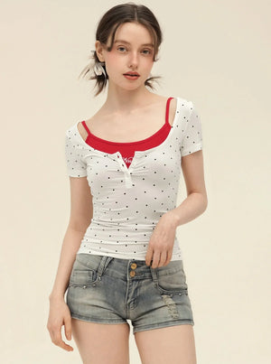 Vintage Polka Dot Slim Camisole Top Set-Up