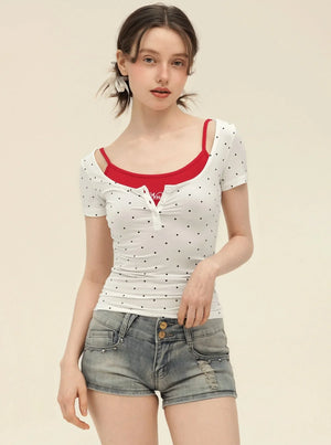Vintage Polka Dot Slim Camisole Top Set-Up