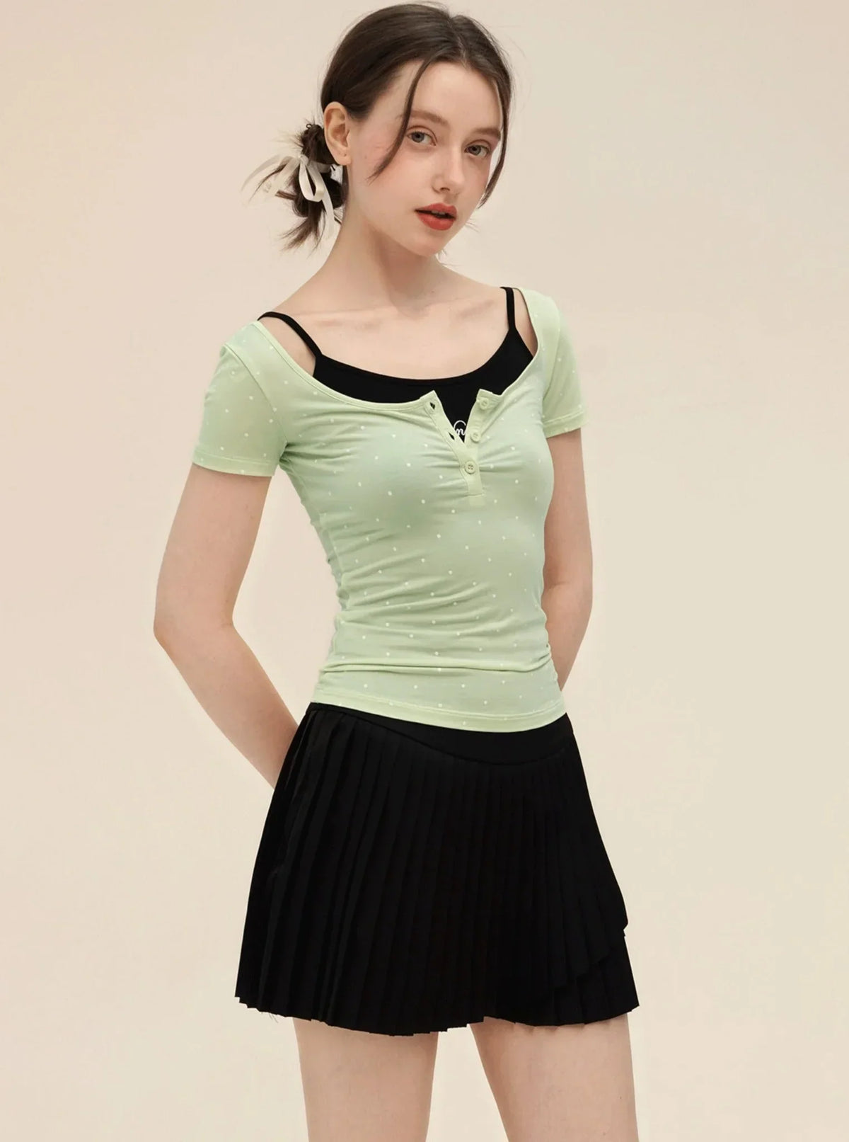 Vintage Polka Dot Slim Camisole Top Set-Up