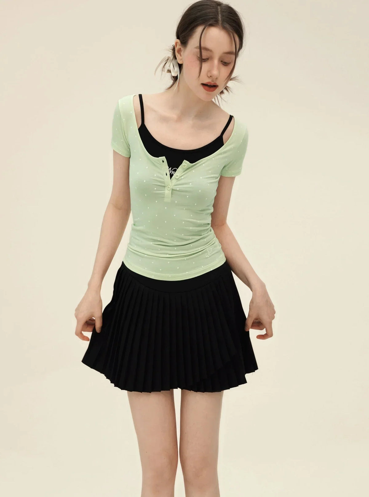 Vintage Polka Dot Slim Camisole Top Set-Up