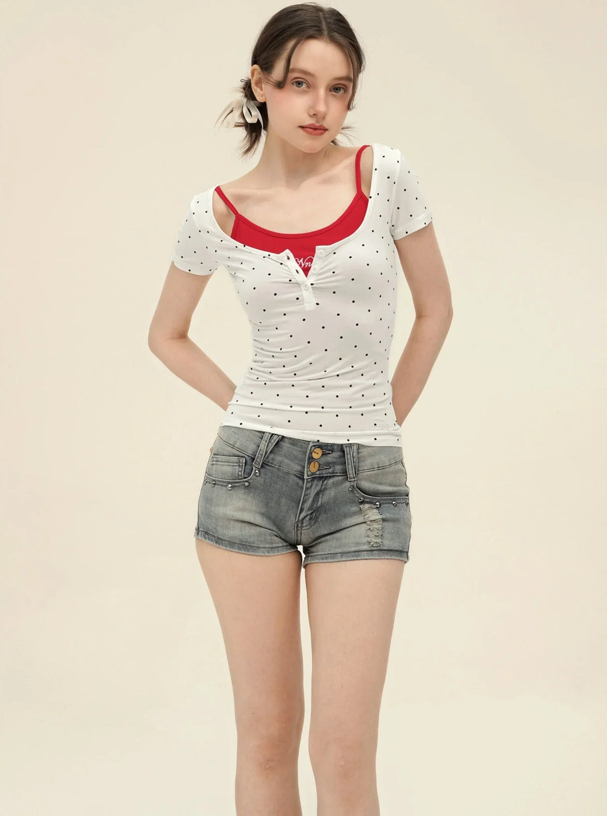 Vintage Polka Dot Slim Camisole Top Set-Up
