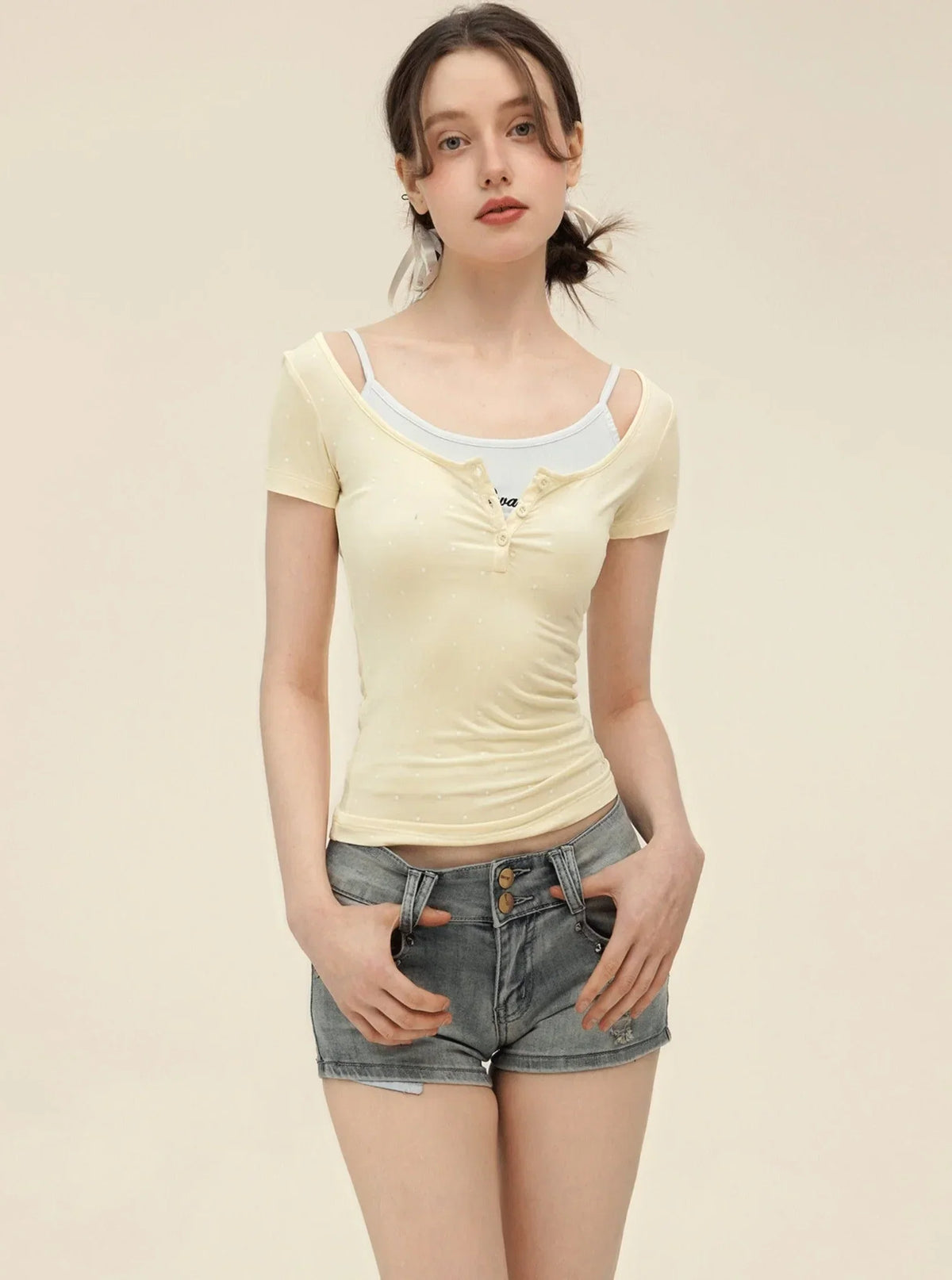 Vintage Polka Dot Slim Camisole Top Set-Up