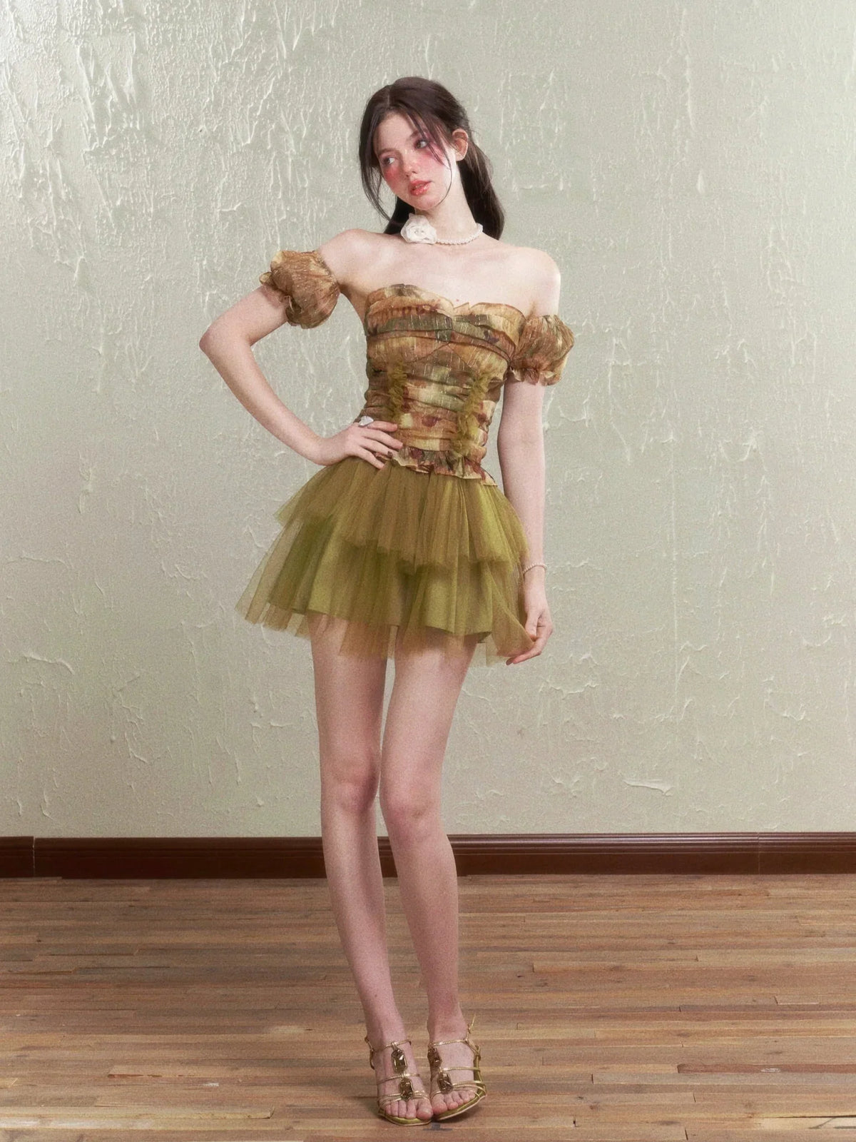 Vintage puff sleeve dress Set