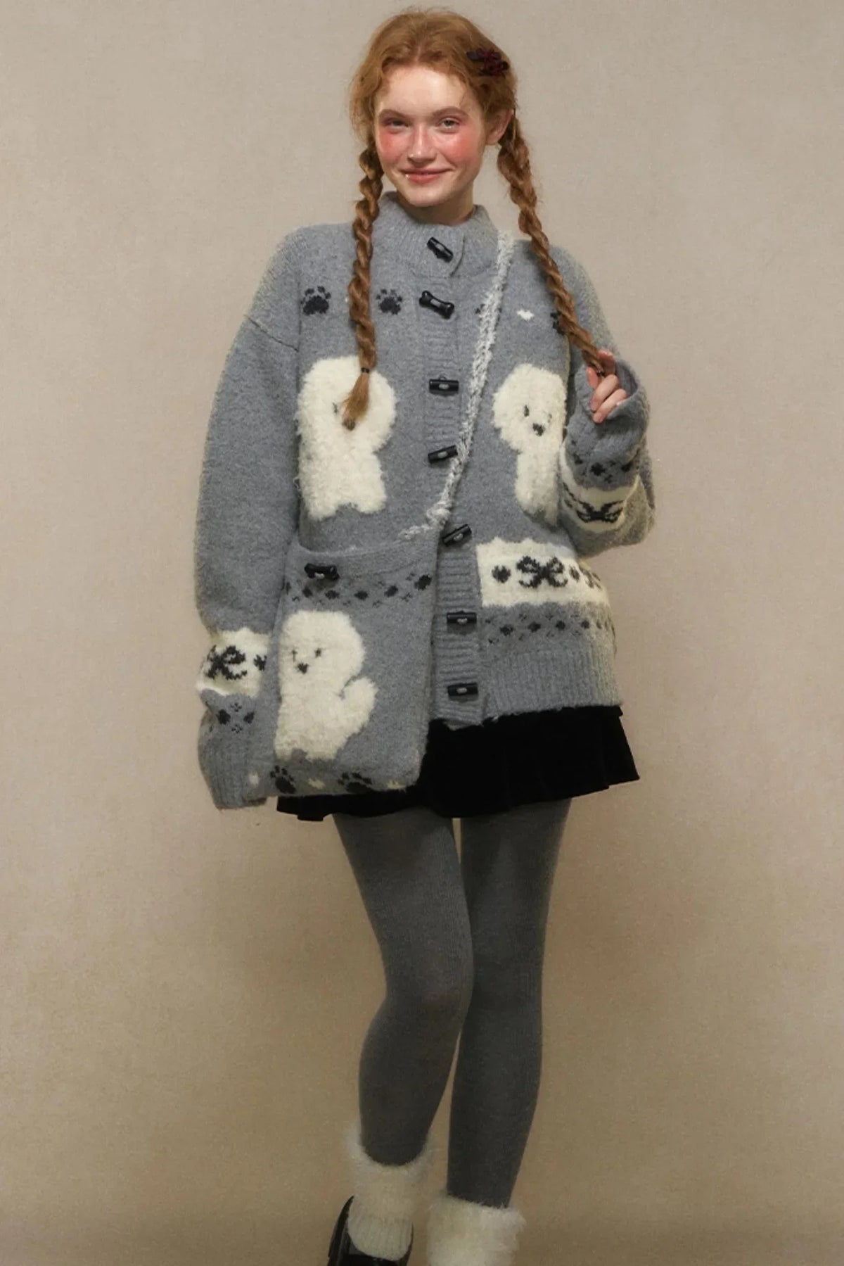 Vintage Puppy Knit Sweater Jacket Set-Up