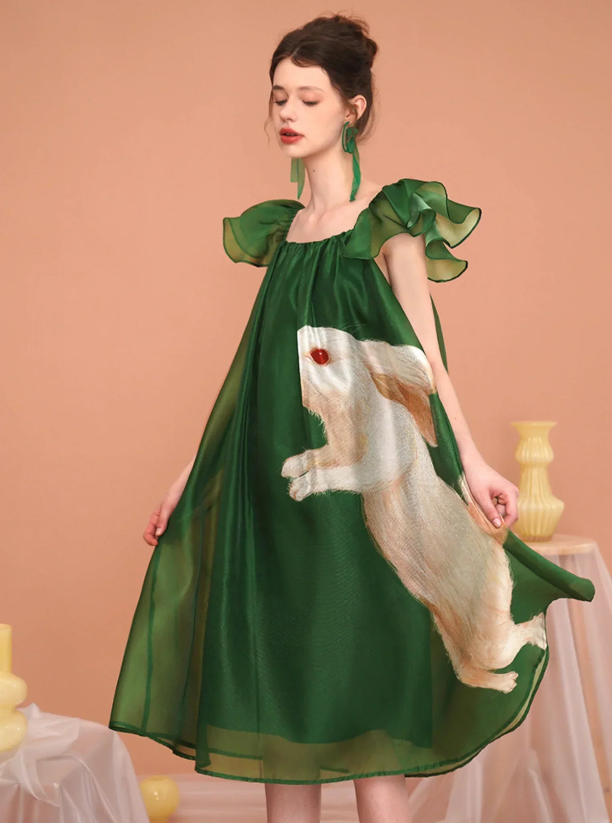 Vintage Rabbit Flying Sleeve Dress