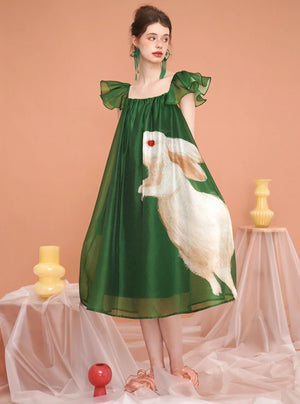 Vintage Rabbit Flying Sleeve Dress