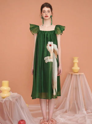 Vintage Rabbit Flying Sleeve Dress