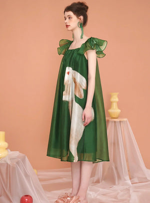 Vintage Rabbit Flying Sleeve Dress