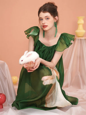Vintage Rabbit Flying Sleeve Dress