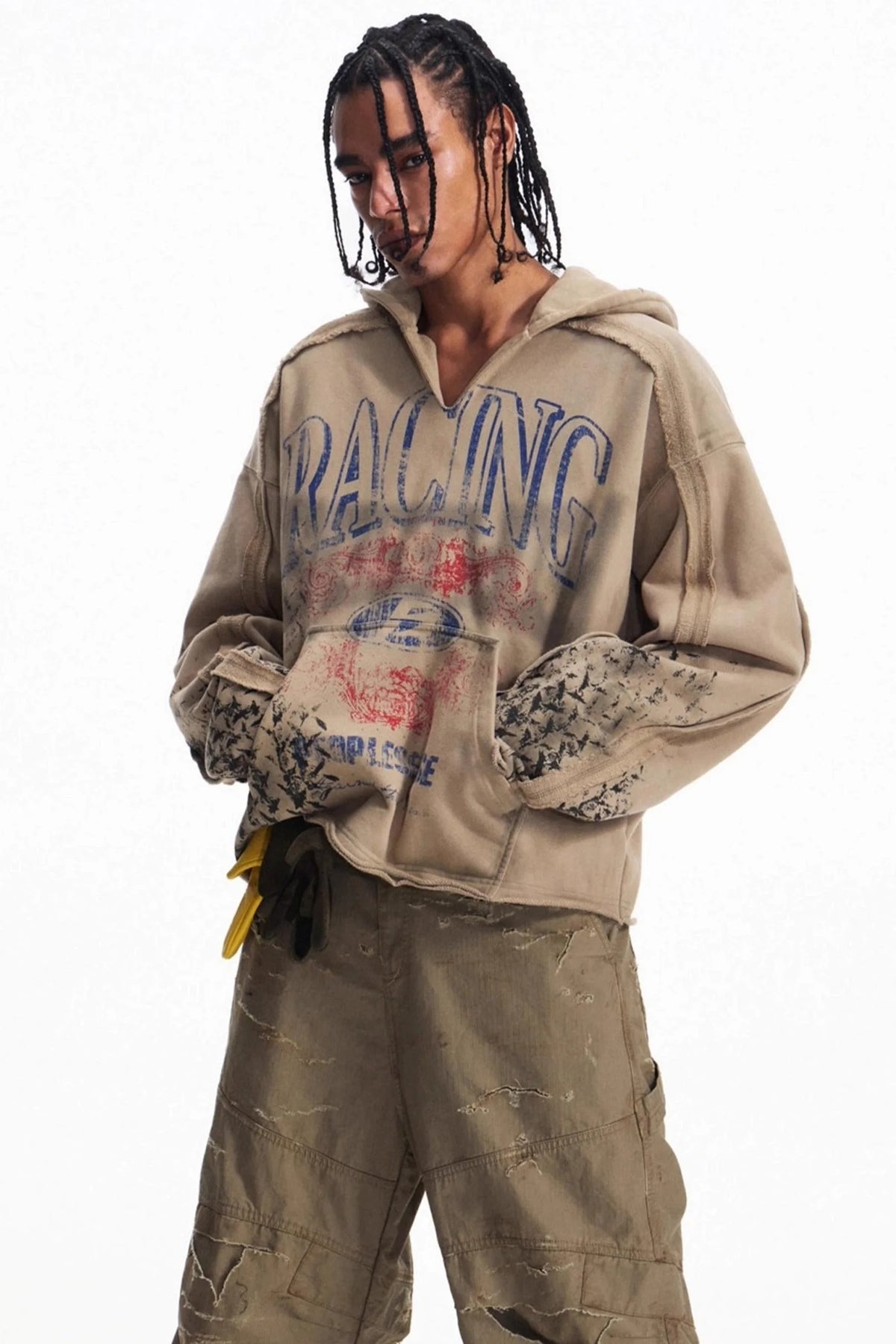 Vintage Racing Print Hooded Sweatshirt
