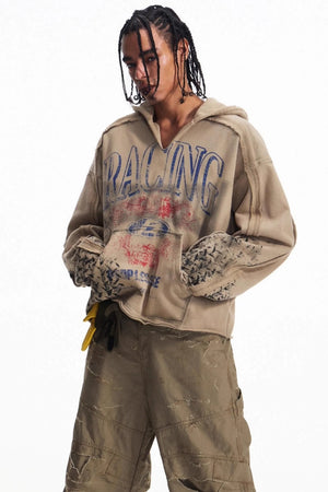 Vintage Racing Print Hooded Sweatshirt