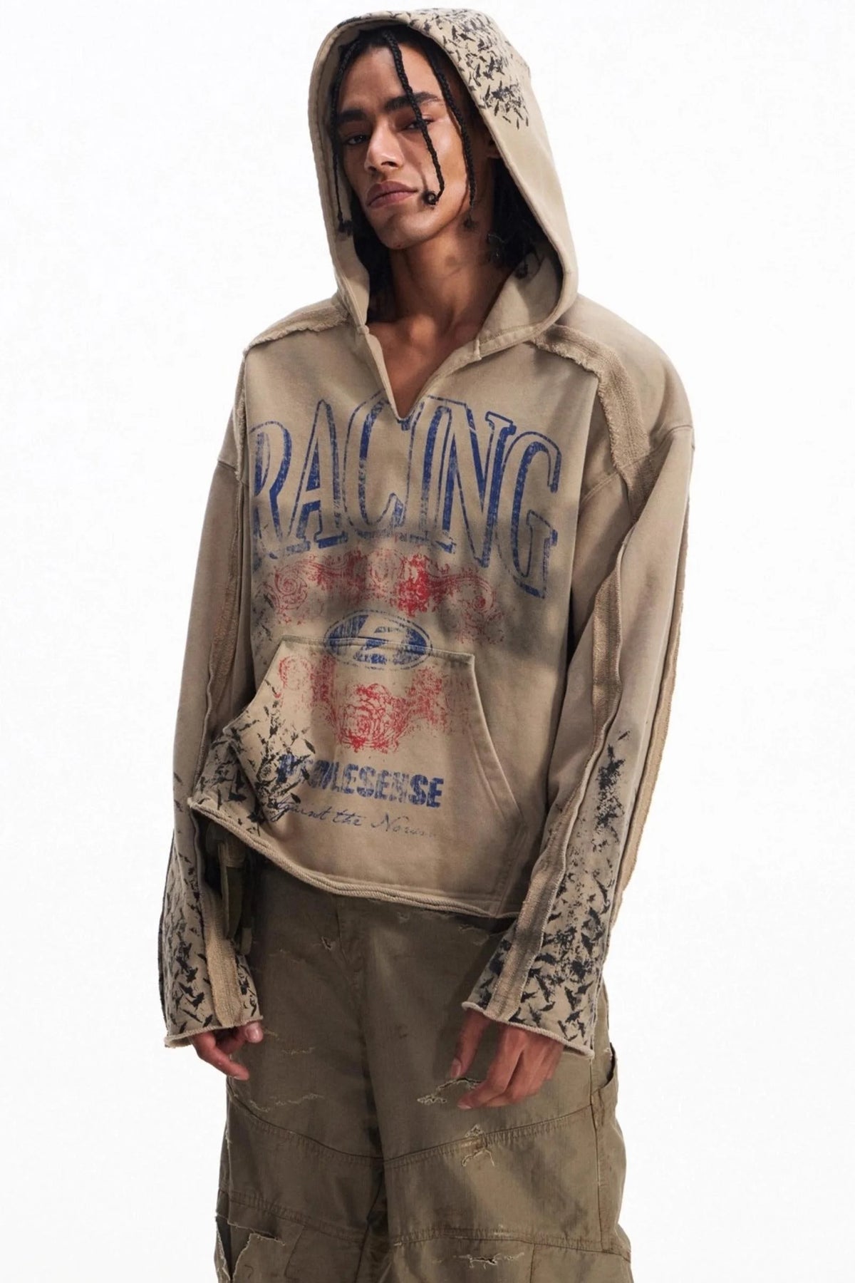 Vintage Racing Print Hooded Sweatshirt
