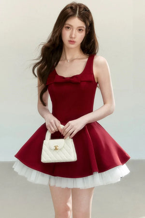 Vintage Red Bow Puff Dress