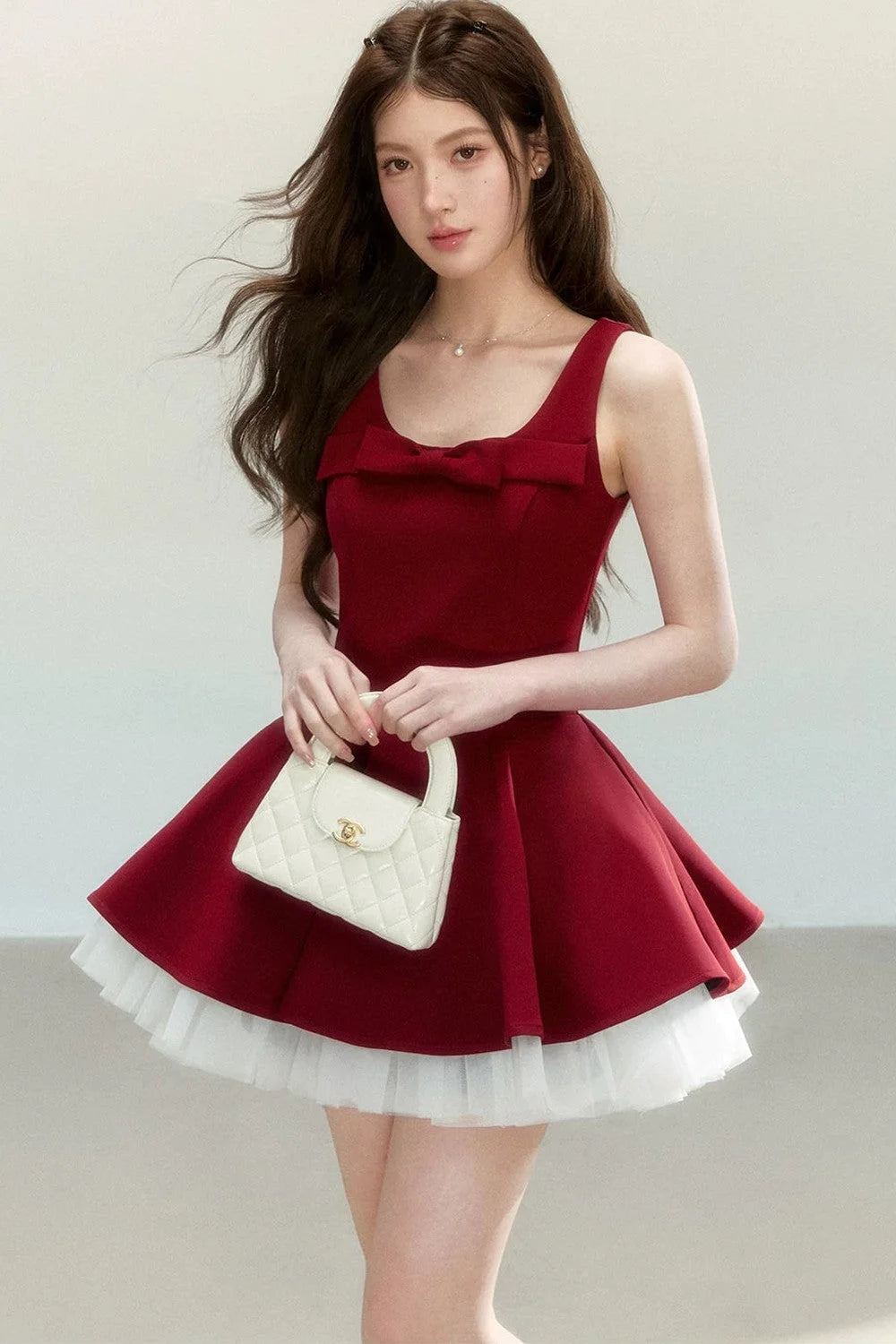 Vintage Red Bow Puff Dress