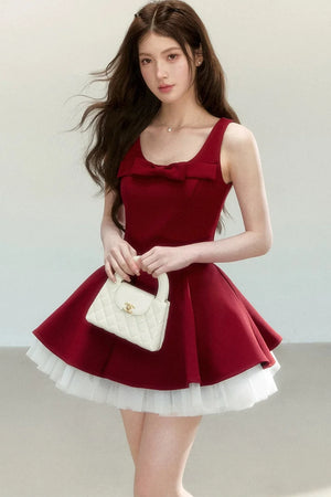 Vintage Red Bow Puff Dress