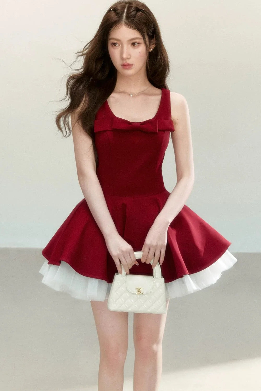 Vintage Red Bow Puff Dress