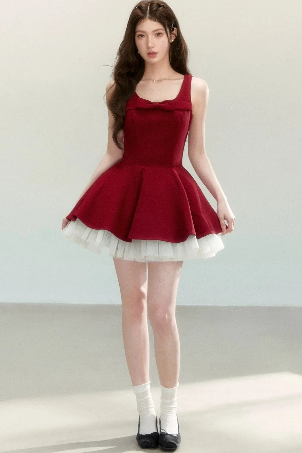 Vintage Red Bow Puff Dress