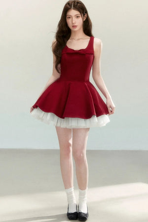 Vintage Red Bow Puff Dress