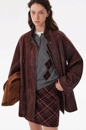 Vintage Red Plaid Woolen A-Line Skirt