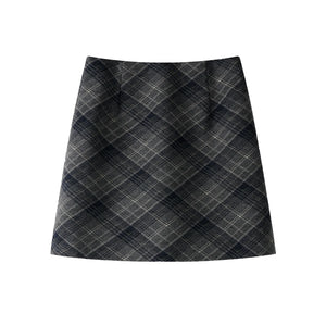 Vintage Red Plaid Woolen A-Line Skirt