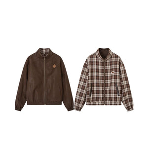 Vintage Reversible Stand-Up Collar Jacket