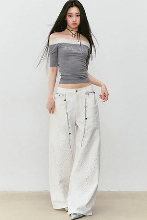 Vintage Rhinestone Wide-Leg Jeans