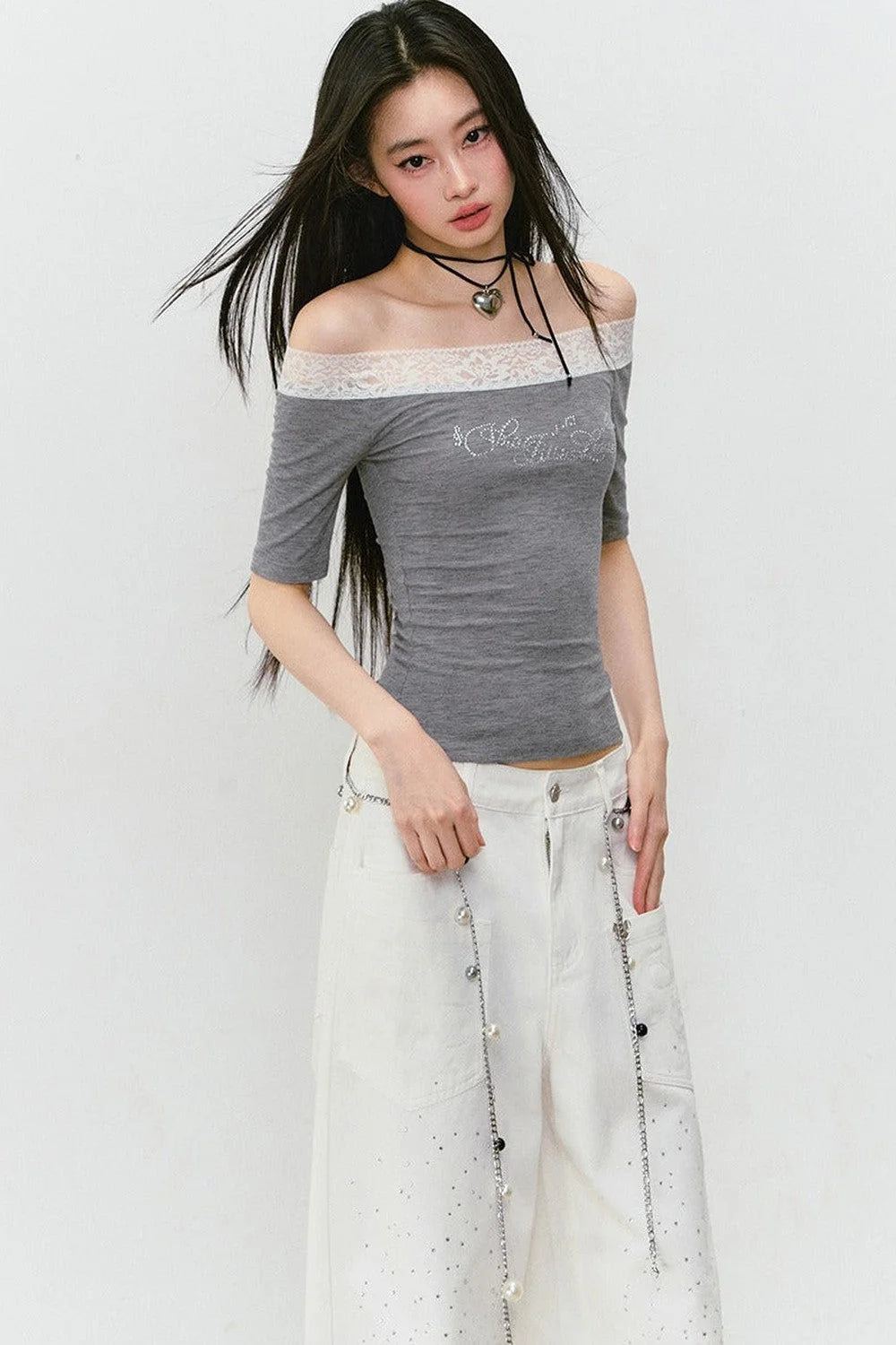 Vintage Rhinestone Wide-Leg Jeans