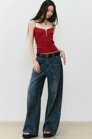Vintage Rhinestone Wide-Leg Jeans