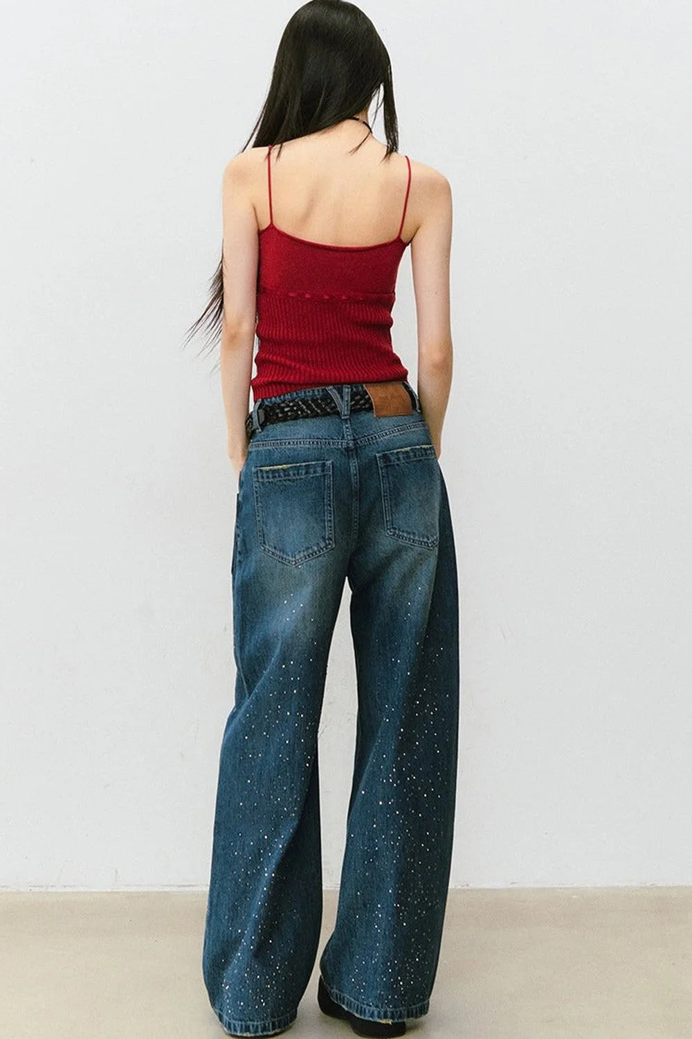 Vintage Rhinestone Wide-Leg Jeans