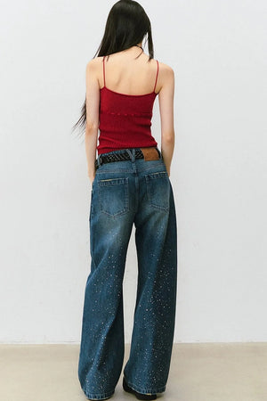 Vintage Rhinestone Wide-Leg Jeans