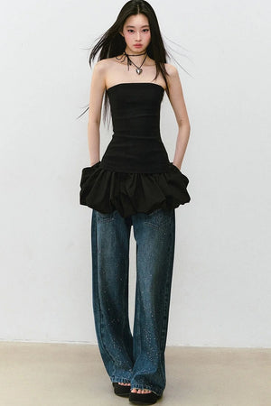 Vintage Rhinestone Wide-Leg Jeans