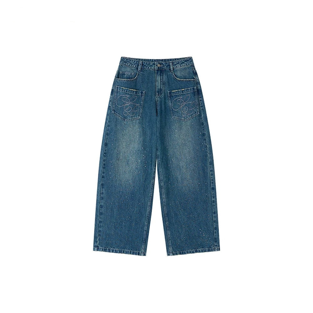 Vintage Rhinestone Wide-Leg Jeans