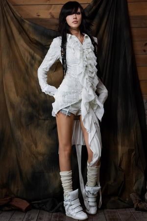 Vintage Ruffled Two-Tone Cardigan
