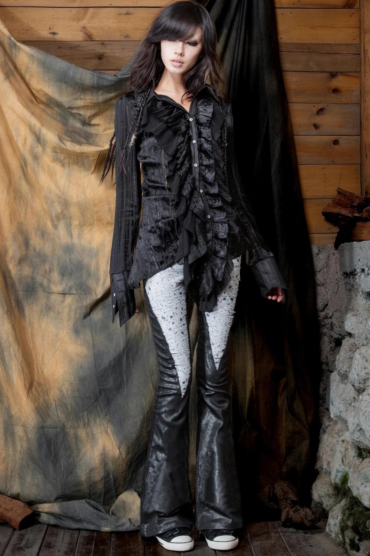 Vintage Ruffled Two-Tone Cardigan