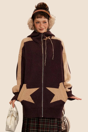 Vintage Star Hooded Knitted Jacket