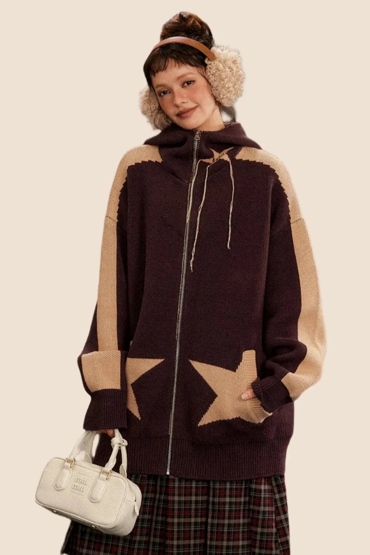 Vintage Star Hooded Knitted Jacket